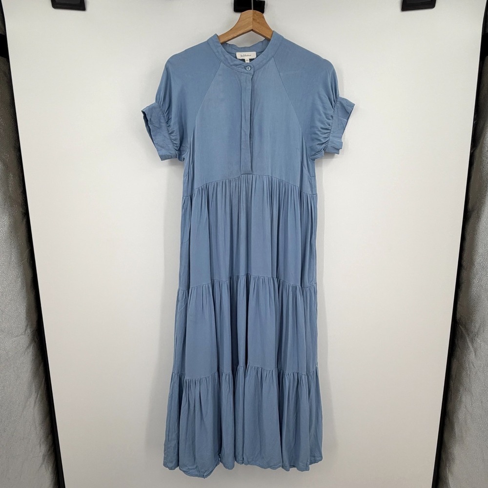 Bohme Amanda Slate Blue Tiered Midi Dress Womens XS Modest Prairie